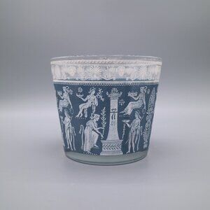 Jeanette Glass Wedgwood Style Grecian Blue Hellenic Glass Ice Bucket